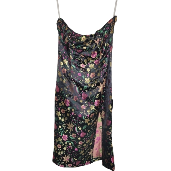 Lulus Make a Move Black Satin Floral Jacquard Strapless Midi Dress Size M - Picture 4 of 10